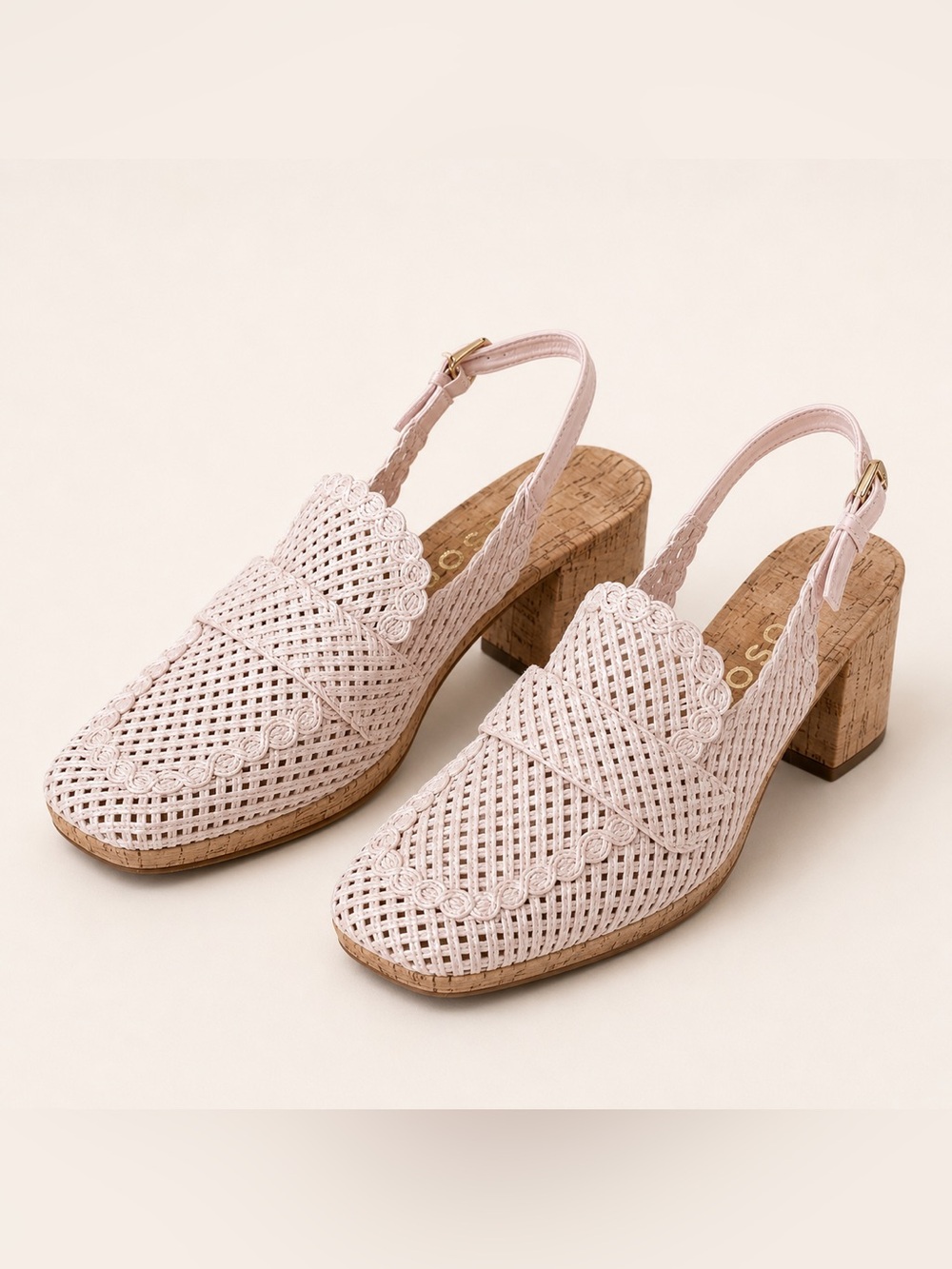 Aerosoles Santina Platform Slingback Loafers in Pale Pink Raffia - 10 Ortholite